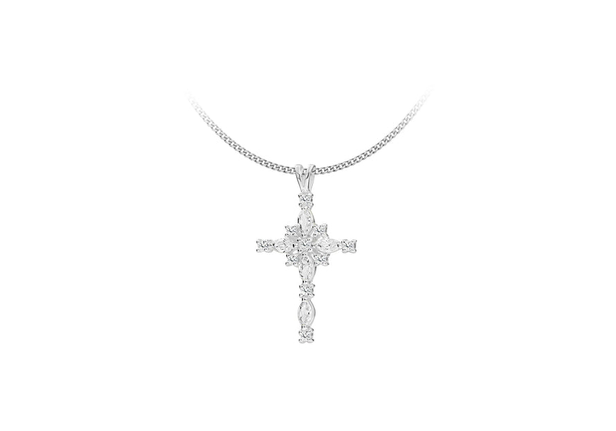 Sterling Silver Zirconia  Ornate Cross Pendant