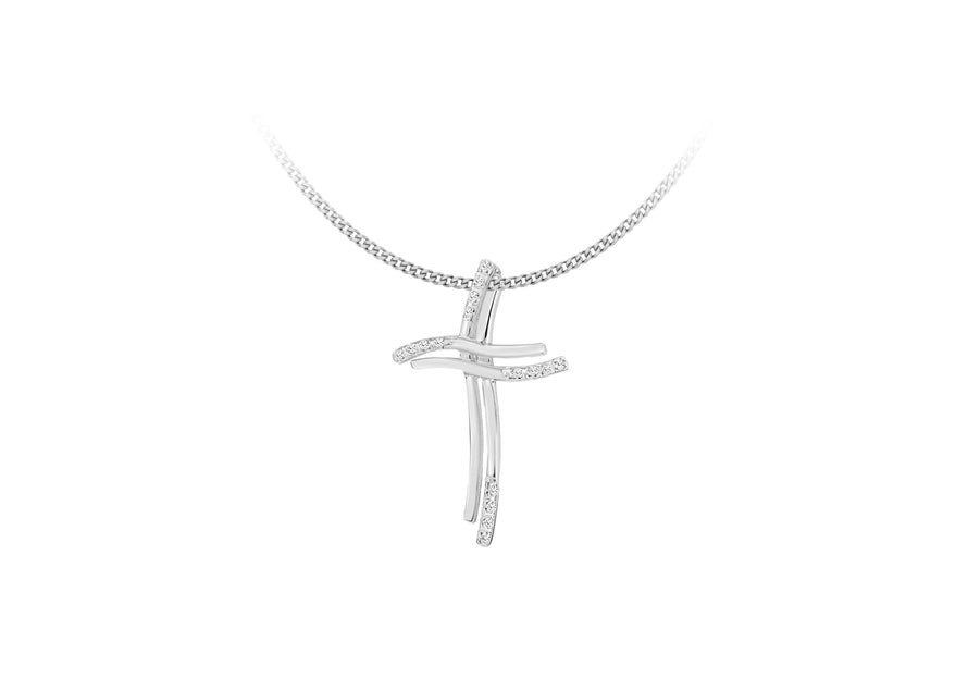 Sterling Silver Double Zirconia  Cross Slider Pendant