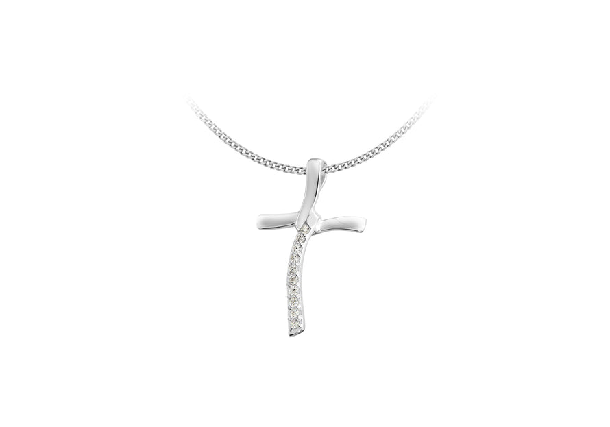 Sterling Silver Zirconia  19mm x 30mm Knotted Wave Cross Slider Pendant