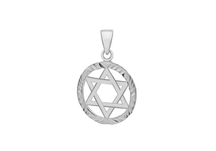 Sterling Silver Diamond Cut Circle 'Star of David' Pendant