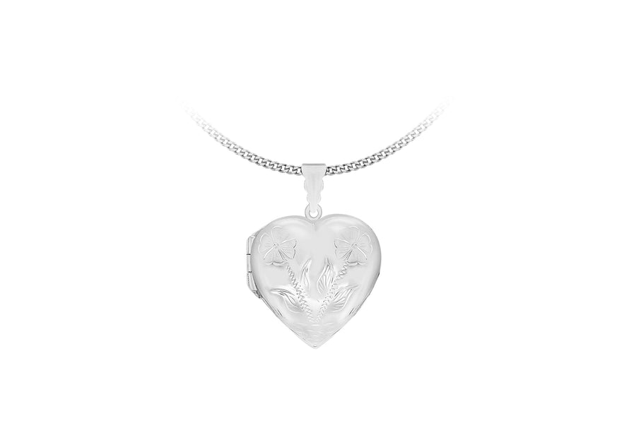 Sterling Silver Large Engraved Floral Heart Locket