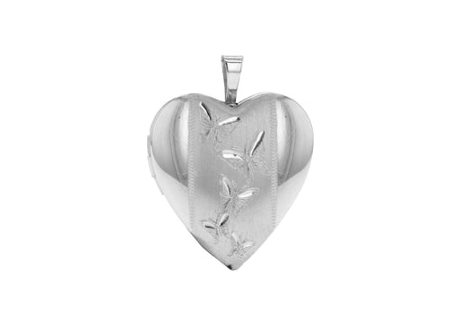 Sterling Silver Etched Butterfly Detail Heart Locket