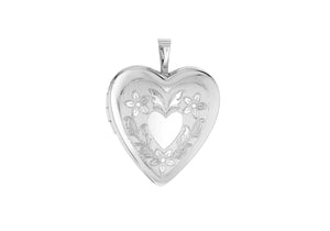 Sterling Silver Etched  Wings and Heart Detail Heart Locket