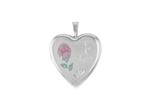 Sterling Silver 20mm x 25mm Etched  'Mum' Rose Heart Locket
