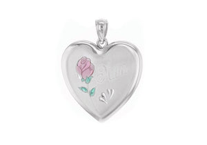 Sterling Silver Large Etched  'Mum' Rose Heart Locket