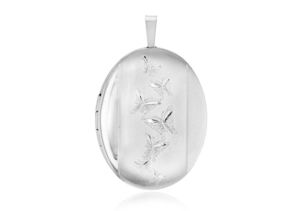 Sterling Silver Etched  Butterfly Detail Oval Locket