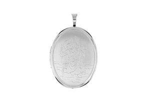 Sterling Silver Etched St Christopher Oval Locket