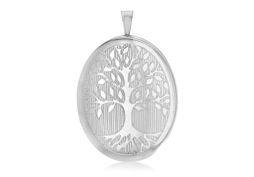 Sterling Silver Rhodium Plated 20mm Oval 'Tree of Life' Locket Pendant