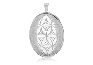 Sterling Silver Rhodium Plated 20mm x 31.5mm Oval Art Deo Locket Pendant