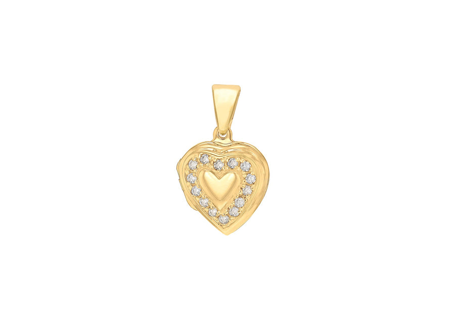 Sterling Silver Yellow Gold Plated Zirconia Heart Locket Pendant