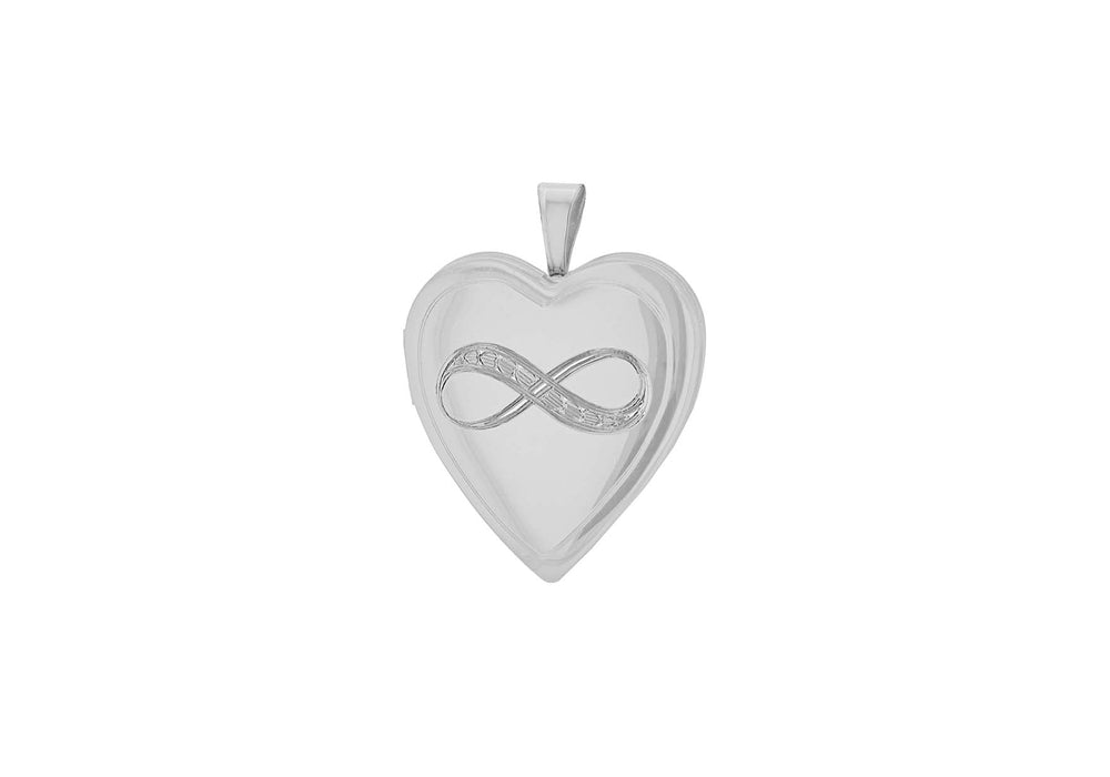 Sterling Silver Rhodium Plated 19.4mm x 25mm Polished and Satin Infinity Heart Locket