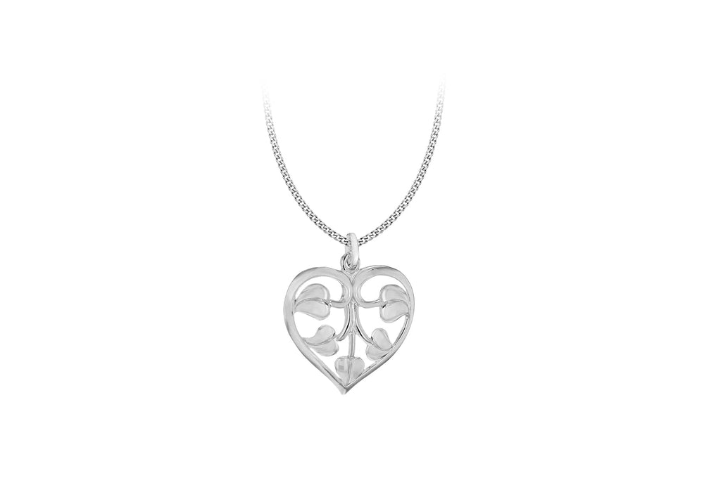 Sterling Silver Leaf Detail Heart Pendant