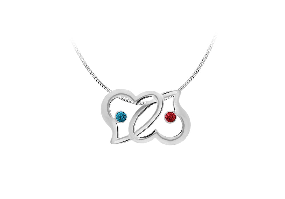 Sterling Silver Double Heart Red & Blue Zirconia Slider Pendant