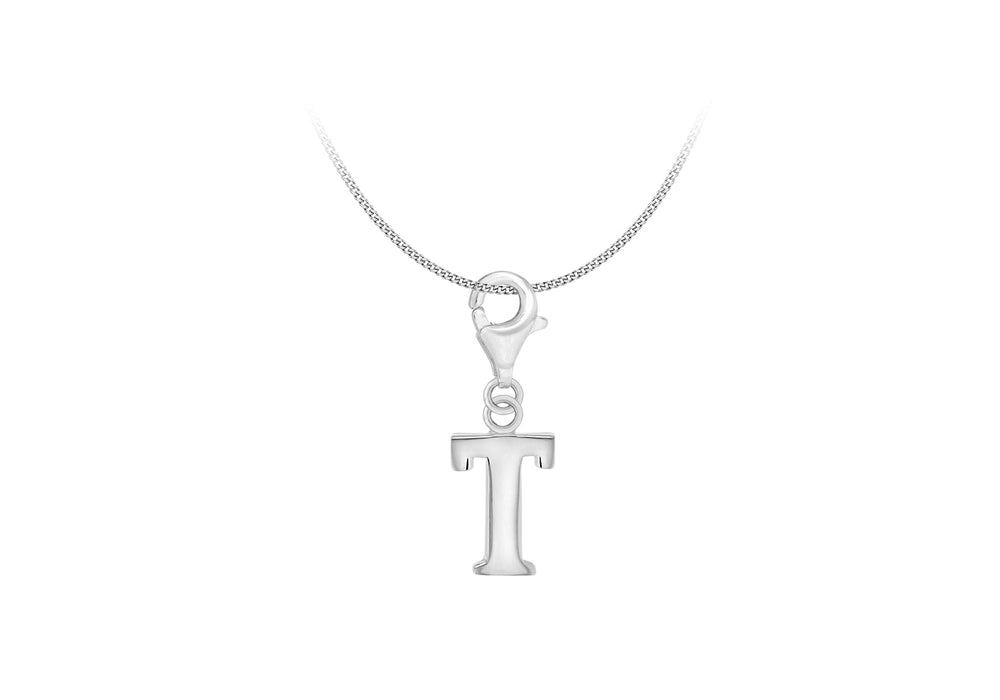 Sterling Silver Plain 'T' Lobster-lasp Initial Charm9
