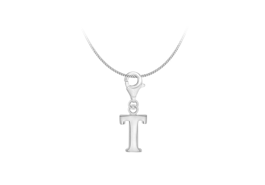 Sterling Silver Plain 'T' Lobster-lasp Initial Charm9
