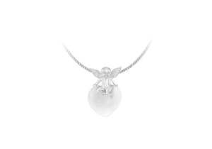 Sterling Silver White Quartz Cherub Heart Pendant