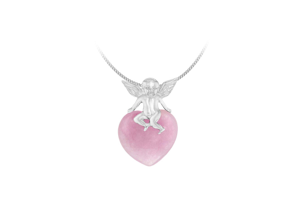 Sterling Silver Pink Quartz Cherub Heart Pendant