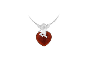 Sterling Silver Red Quartz Cherub Heart Pendant