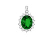 Sterling Silver White Zirconia  and Green Crystal Oval Cluster Pendant