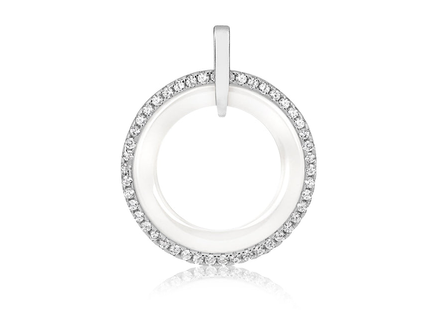 Sterling Silver Rhodium Plated Pave Set Zirconia  and White Ring Pendant