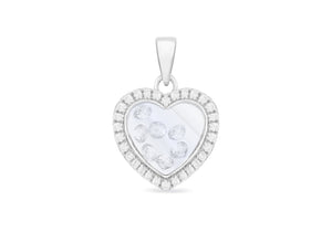 Sterling Silver Rhodium Plated Floating Zirconia  Stones Heart Pendant