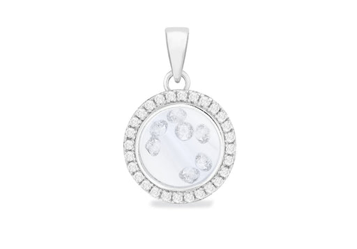 Sterling Silver Rhodium Plated Floating Zirconia  Stones Round Pendant