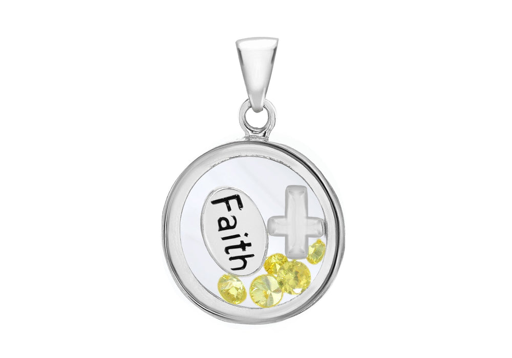 Sterling Silver Floating Yellow Zirconia  Stones 'Faith' Round Pendant