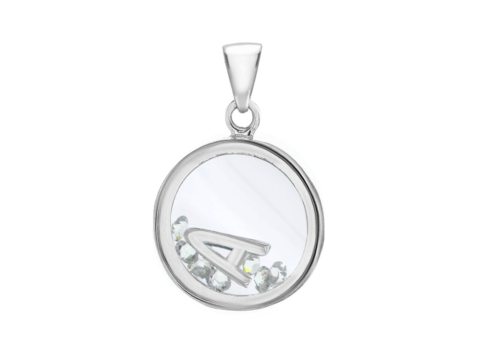 Sterling Silver Zirconia 'A' Initial Floating Case Pendant
