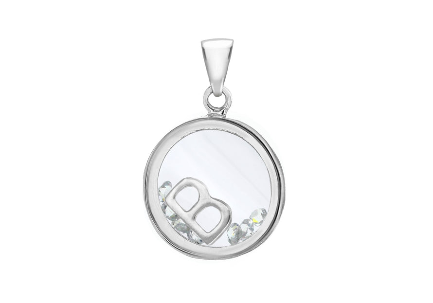 Sterling Silver Zirconia 'B' Initial Floating Case Pendant