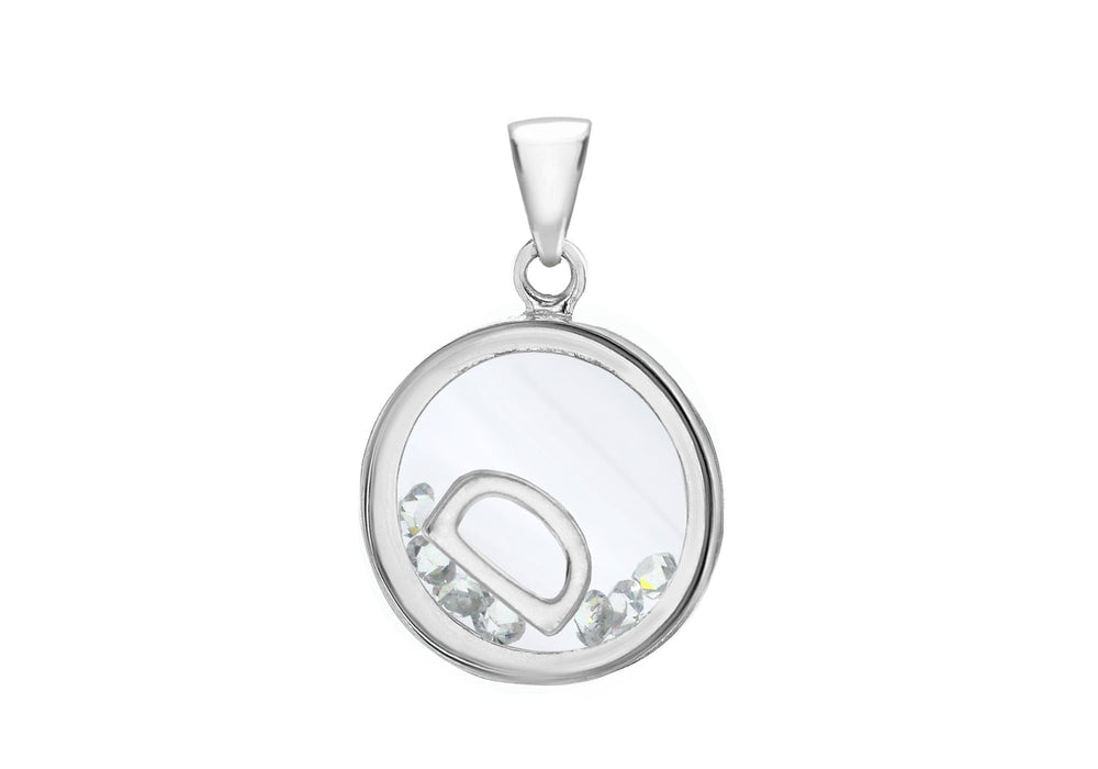 Sterling Silver Zirconia 'D' Initial Floating Case Pendant