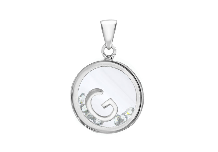 Sterling Silver Zirconia 'G' Initial Floating Case Pendant