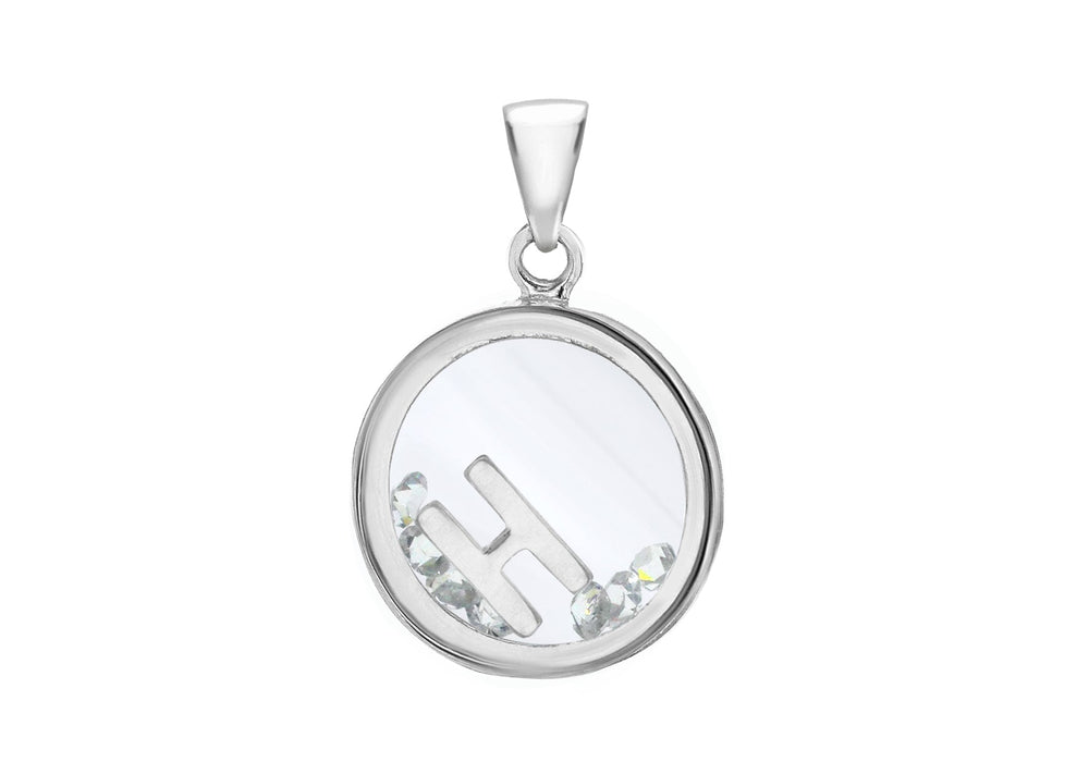 Sterling Silver Zirconia 'H' Initial Floating Case Pendant