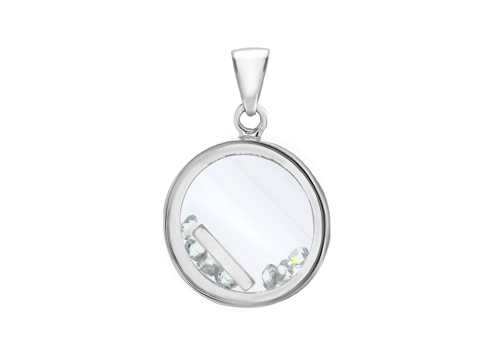 Sterling Silver Zirconia 'I' Initial Floating Case Pendant