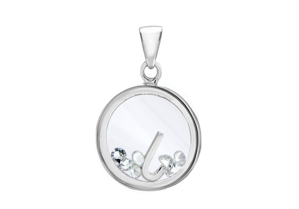 Sterling Silver Zirconia 'J' Initial Floating Case Pendant