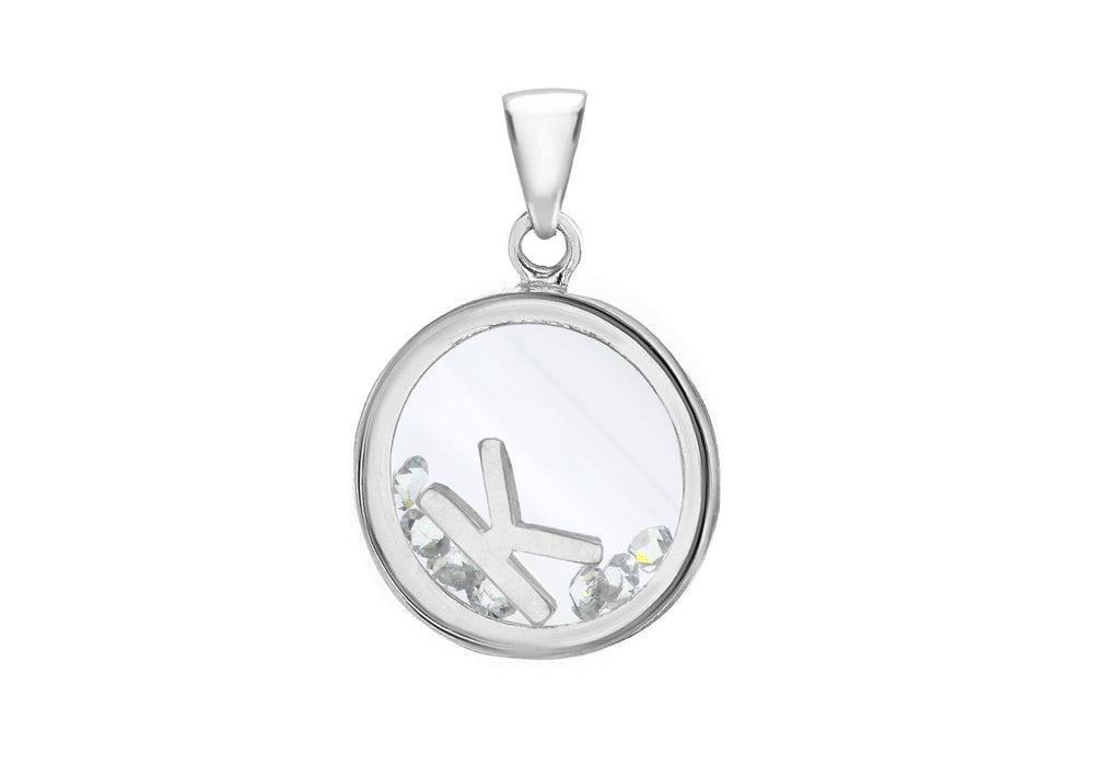 Sterling Silver Zirconia 'K' Initial Floating Case Pendant