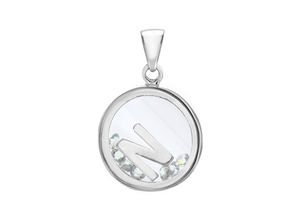 Sterling Silver Zirconia 'N' Initial Floating Case Pendant