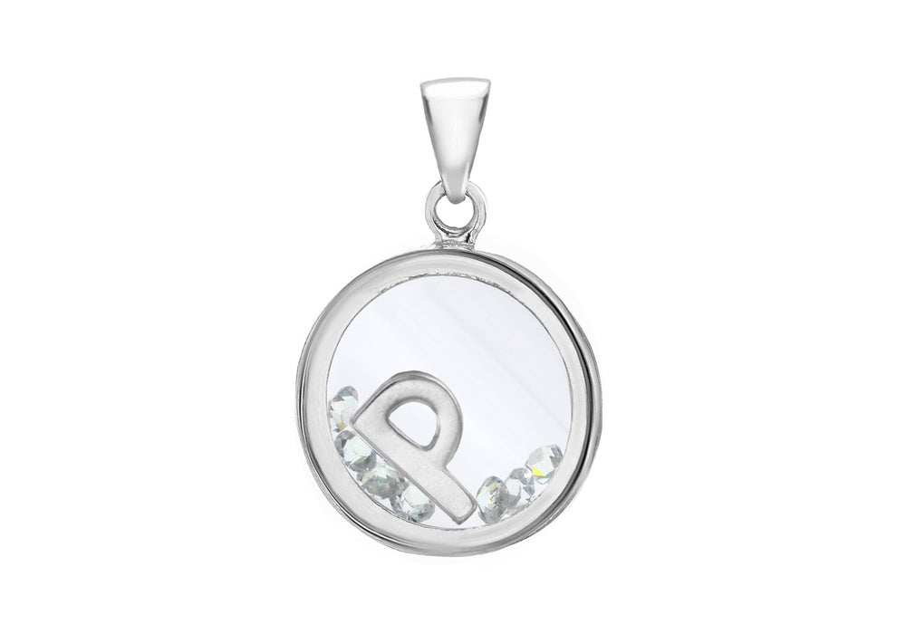 Sterling Silver Zirconia  Initial 'P' Floating Case Pendant