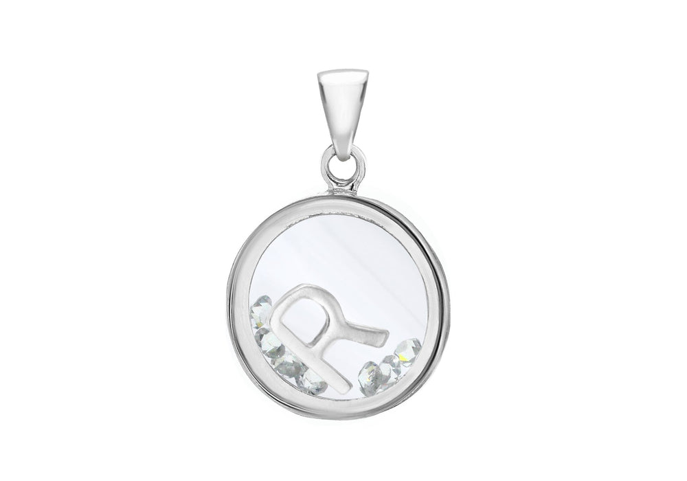 Sterling Silver Zirconia  14mm x 22mm 'R' Initial Floating ase Pendant