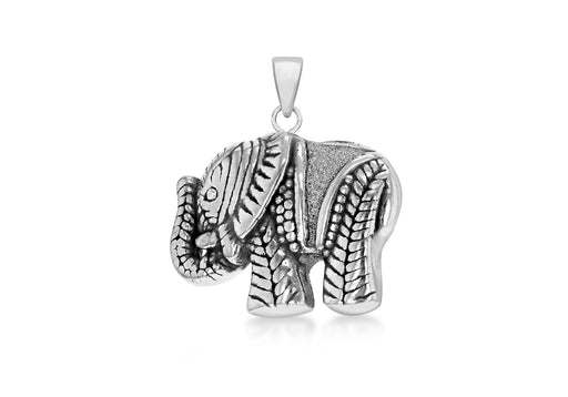 Sterling Silver Oxidised  Zirconia  23mm x 25.5mm Antique-Style Patterned Elephant Pendant