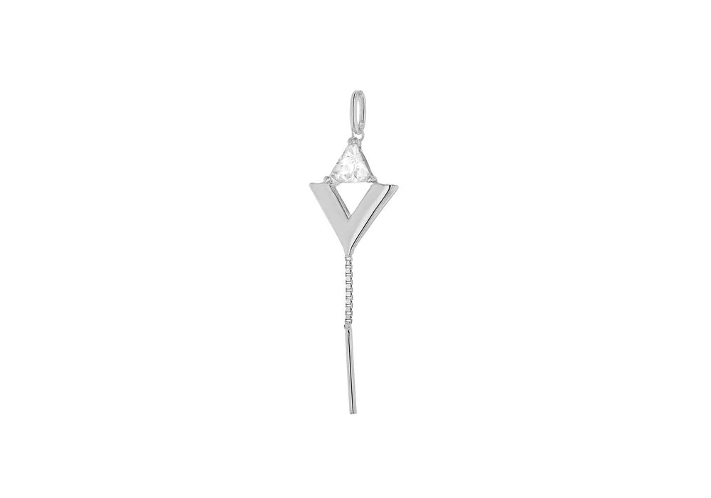 Sterling Silver Rhodium Plated Zirconia  Triangle and Chain Drop Pendant