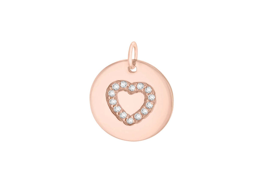 Sterling Silver Rose Gold Plated Zirconia  15mm x 18mm Heart Disc Pendant