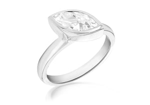 Sterling Silver White Zirconia  Stone Set Marquise S Ring