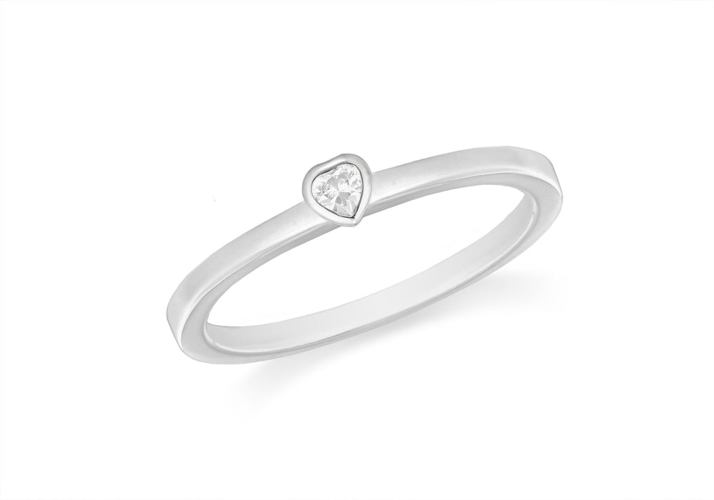 Sterling Silver White Zirconia  Heart Stacking Ring