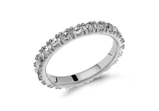 Sterling Silver Rhodium Plated White Crystal 3mm Band Stacking Ring