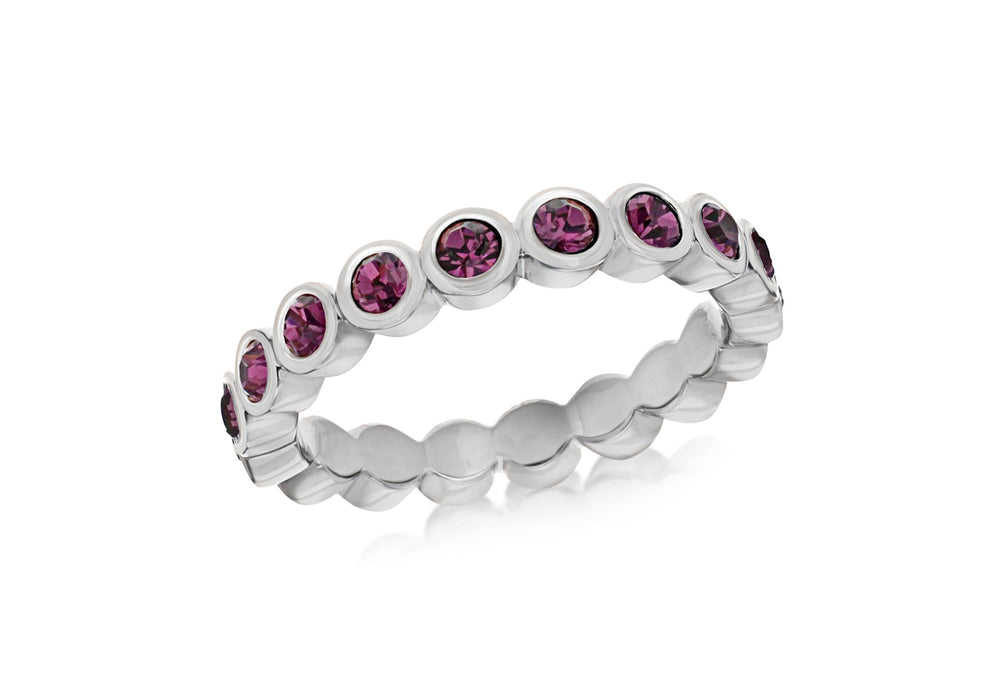 Sterling Silver Rhodium Plated Round Amethyst Crystal 4mm Band Stacking Ring