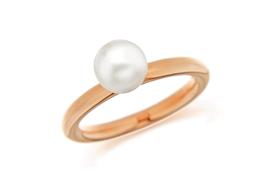 Sterling Silver Rose Gold Plated White Simulated Pearl Stacking Ring