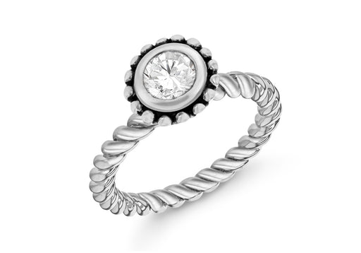 Sterling Silver Rhodium Plated Round White Zirconia  Stacking Ring