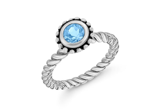 Sterling Silver Rhodium Plated Round Blue Zirconia  Stacking Ring