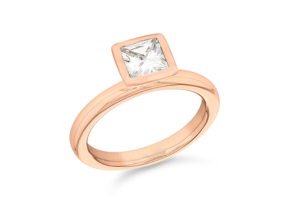 Sterling Silver Rose Gold Plated Square White Zirconia  Stacking Ring