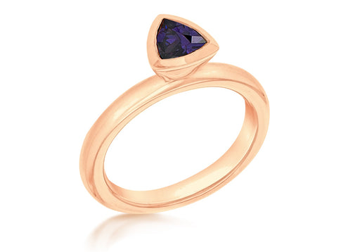 Sterling Silver Rose Gold Plated Traingular Purple Zirconia  Stacking Ring